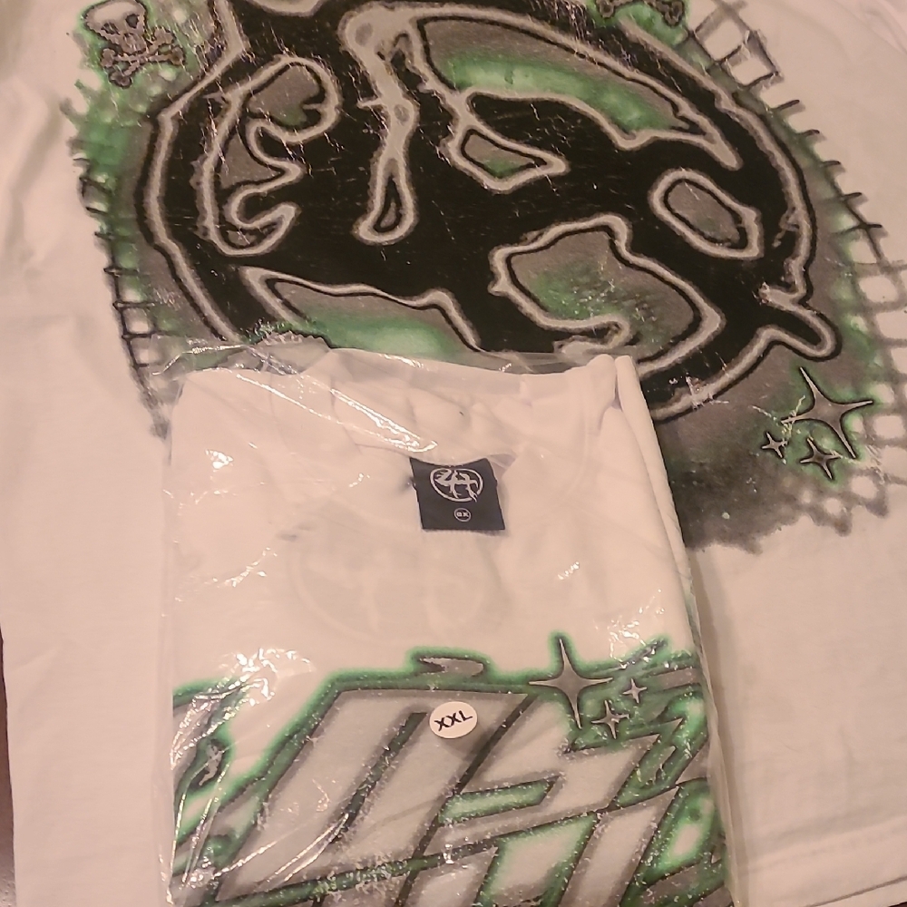 White and Green Graphic T-Shirt
